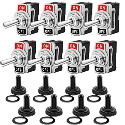 Image of Gebildet Rocker Toggle Switch with Waterproof Cover, 10A/12VDC, 6A/24VDC, 2 Pin SPST ON/OFF Switch, Used for Car Auto Truck Boat (Pack of 8, Black)