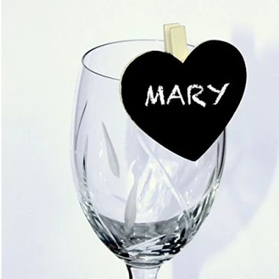 Image of 6 x Mini Heart Blackboard &amp; Peg/Clip Place settings ivory