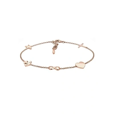 Image of Elli Women&#039;s 925 Sterling Silver Rose Gold Plated Cross Heart Infinity Anchor Star Bracelet 16cm length
