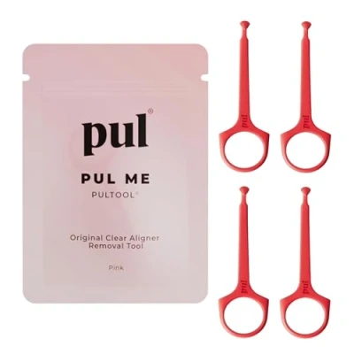 Image of Clear Aligner Removal PUL Tool for Invisalign Removable Braces &amp; Trays by The Pultool Compatible with Braces, Aligners, Retainers, Dentures Hygienic, Durable, Compact (4 Pack, Pink)