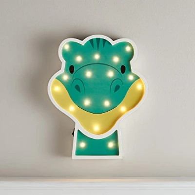 Image of Lights4fun Battery Operated LED Dinosaur Children&#039;s Wall Light Kids Bedroom Nursery Decoration with Timer