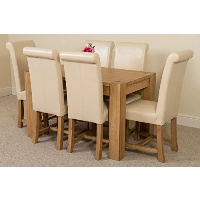 Image of Oak FURNITURE KING Kuba 125 x 80cm Small Dining Table and 6 Chairs Set (Washington Ivory)