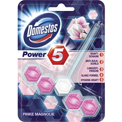 Image of Domestos Toilet Stone Power 5 Pink Magnolia Pack of 9 x 55 g