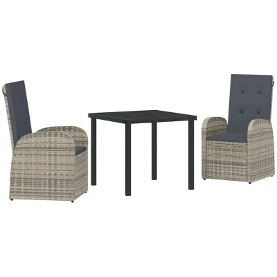 Image of vidaXL 3 Piece Garden Dining Set with Cushions Grey Poly Rattan