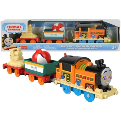 Image of Thomas &amp; Friends Motorised Train Engine With 2 Railway Carriages Beachy Nia