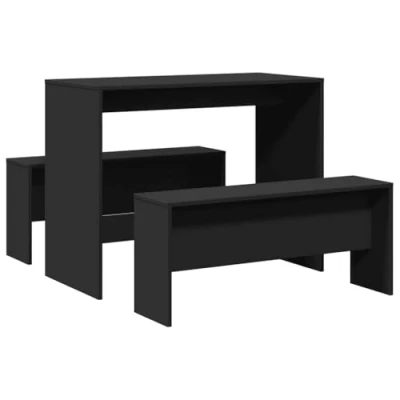 Image of vidaXL Black Dining Table and Bench Set Engineered Wood, Easy to Clean, for Kitchen/Dining Room