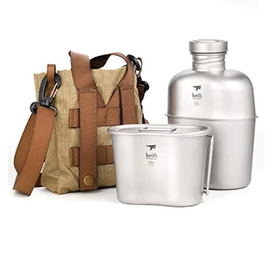 Image of Keith Titanium Military Canteen Camping Kettle Outdoor Portable Water Bottle With Cup