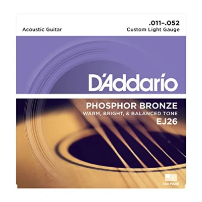 Image of D&#039;Addario Guitar Strings Acoustic Phosphor Bronze For 6 String Warm, Bright, Balanced Tone EJ26 Custom Light, 11 52