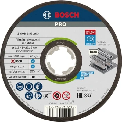 Image of Bosch Professional Straight Cutting Disc Expert (for Inox and Metal, X LOCK, Diameter 115 mm, Bore Diameter: 22.23 Thickness: 1 mm)