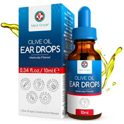 Image of Medi Grade Olive Oil Ear Drops for Wax Removal and Blocked Ears, 10ml 100% Natural with Pipette Dropper Softens Removes Hardened Earwax Buildup Advanced