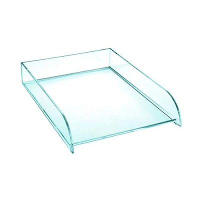 Image of OSCO Glass Look Acrylic Stacking Letter Tray A4 Easily Stackable Desk File Organiser Paper Storage Office Document Sorter Paperwork Filing No Risers Required H6 x W24.5 D33 cm