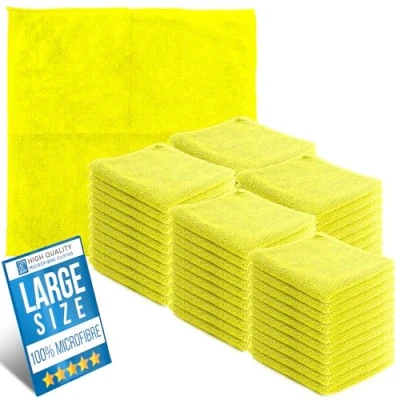 Image of Microfiber Cleaning Cloth, Large Size 40x40cm, Super Absorbent Lint Free Microfibre Cloths for Home, Kitchen, Surface, Mirrors, Bathrooms, Motorbike, Car (50, Yellow)