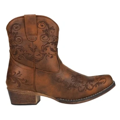 Image of ROPER Women&#039;s Short Stuff Embroidery Snip Toe Cowboy Booties Fashion Boot, Tan, 5 UK