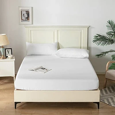 Image of Good Nite King Fitted Sheet Bed Sheets 25CM Extra Deep Pocket Soft and Breathable Bedding (White, King)