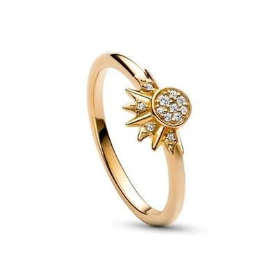 Image of Pandora Moments Celestial Sparkling sun 14k gold plated ring with clear cubic zirconia, 54