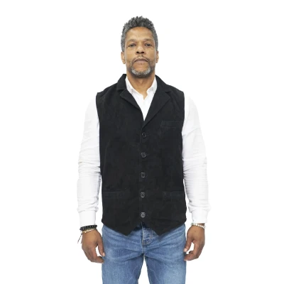 Image of Infinity Leather Mens Classic Smooth Goat Suede Waistcoat Exeter Black Size Small
