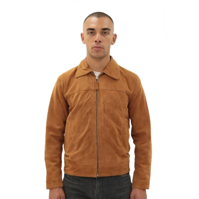 Image of Men&#039;s Retro Brown 100% Goat Suede Leather rHarington Biker Jacket XS