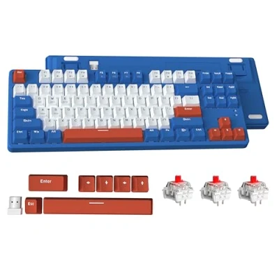 Image of Attack Shark AK871 TKL Hot Swappable Mechanical Keyboard with Red Switches, 87Keys Compact Gaming Keyboard, ABS Keycaps,Magnetic Cover,Support Bluetooth/2.4G,for Mac/Windows/Android (Lake Blue)