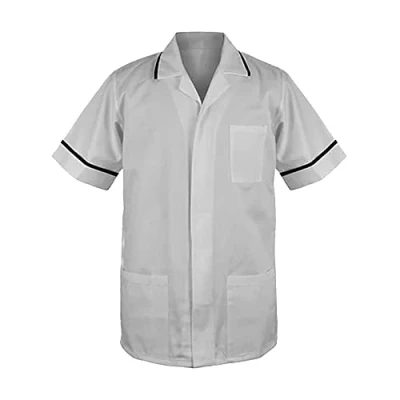 Image of Skywear Men&#039;s Medical Healthcare Tunic, Nurse Hospital Dentist Uniform, White with Navy, S