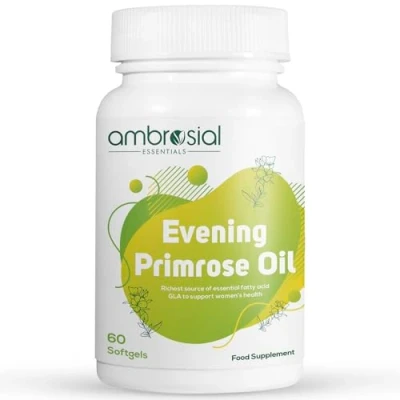 Image of Ambrosial Evening Primrose Oil 1000mg Softgel High Strength EPO, Cold Pressed, Gluten Free, Perimenopause Supplements, Rich in Omega 6, GLA, Hormone Balance for Women, Healthy Skin, 60 Capsules