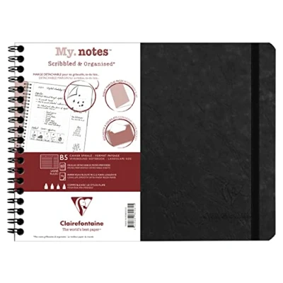 Image of Clairefontaine 782461C Age Bag A Spiral Notebook with Detachable Margins My.Notes Black B5 Landscape 25x19 cm 120 Lined Pages 90 g White Paper Glossy Leather Grain Card Cover