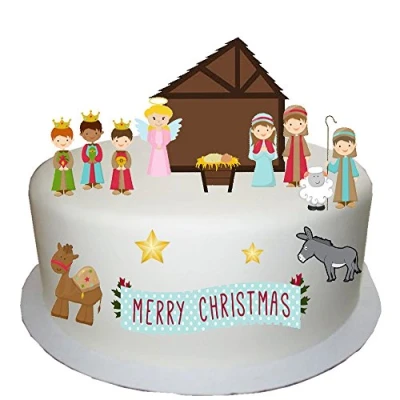 Image of Traditional Stand Up Nativity Christmas Scene Made from Edible Wafer Paper Perfect for Decorating Your Cakes Easy to Use