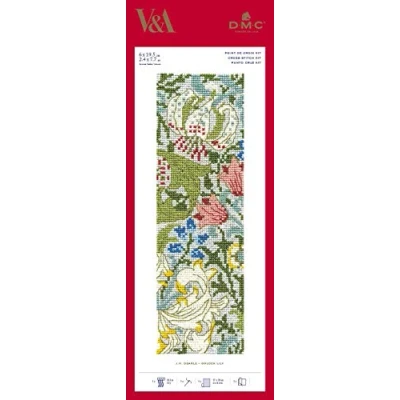 Image of DMC Golden Lily Cross Stitch Bookmark Kit, Includes Six Strand Embroidery Thread, Needle, 14ct Aida Fabric and Instructions