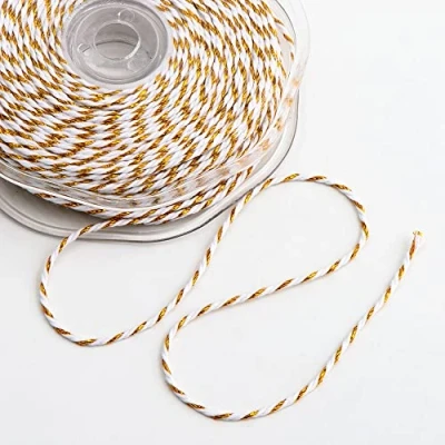 Image of Bakers Twine 2mm x 50 Metres White with Metallic Gold Thread
