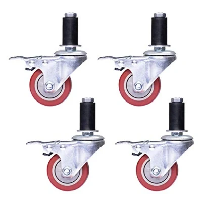 Image of Caster Wheels with Round Tube,Heavy Duty Stem Castors Brake,Polyurethane Swivel Castor,Console Workbench Trolley Furniture Shelf Wheels,Screw Bolt M12x60mm,Set of 4(75mm/3in28mm)