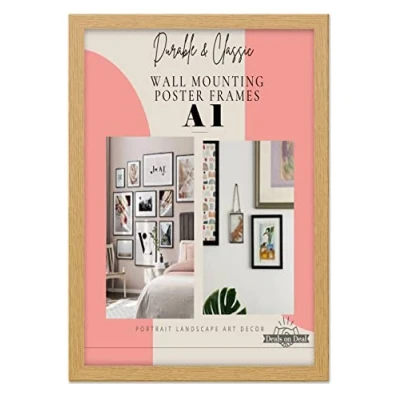 Image of Deals on deal Large A1 Wooden Picture Frame Photo 59.4 x 84.1cm Wall Art Poster Frames With Clear Perspex Safety Glass to Hang Portrait or Landscape (A1 (59.4 84.1cm), OAK)