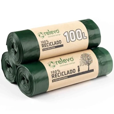 Image of Relevo 100% Recycled Bin Liners, Heavy Duty 100L, 13 Bags