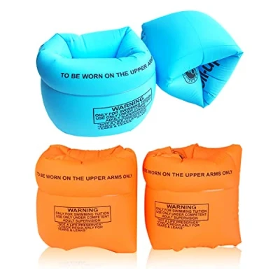 Image of 4 Pack Inflatable Swimming Armbands, Thickened Float Roll Up Sleeves Arm Floats Pool Bands Ring Armbands for Kids Adults (Blue+Orange)