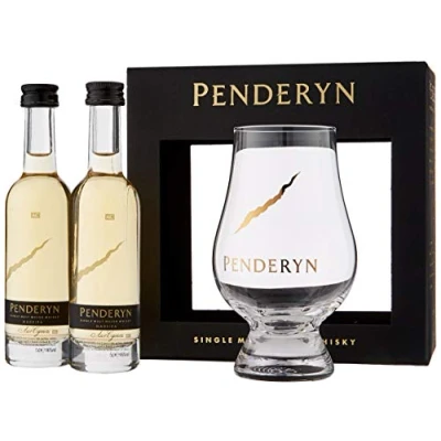 Image of Penderyn Madeira Single Malt Welsh Whisky Pack contains 2 x 5cl 46 percent ABV, also comes with a Nosing Glass, in beautiful pack. Award Winning.