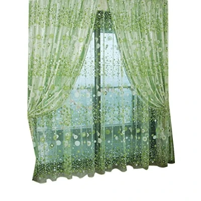 Image of Winomo Floral Tulle Window Canvas Feet Shell Pocket Voile Curtains for Bedroom Living Room 100 x 200 cm (Green)