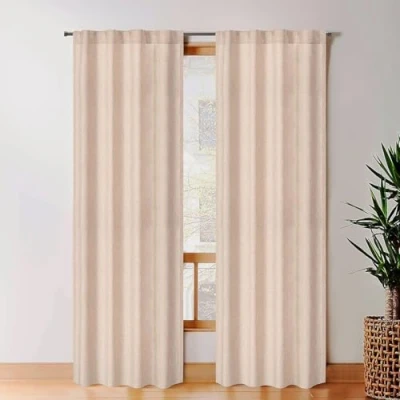 Image of Window Panels Curtain in Cotton/Linen Fabric 127x244 cm Linen, Set of 2,Farmhouse Curtain, Tab Top Curtains, Room Darkening Drapes, Curtains For Bedroom, Living Room,