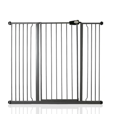 Image of Bettacare Child and Pet Gate, 126.7cm 134.3cm, Slate Grey, Extra Tall Gate 104cm in Height, Pressure Fit Stair Baby suitable for Dog or Barrier, Easy Installation