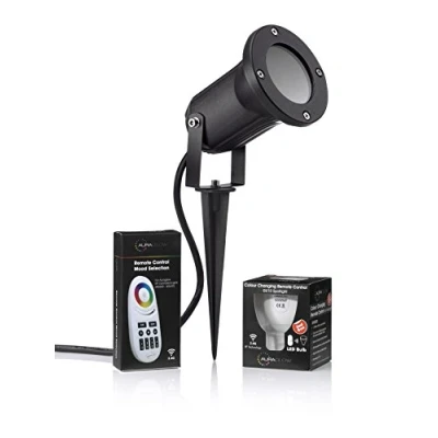 Image of Auraglow Deep Recessed GU10 Holder Garden Spike Light Outdoor Uplighter &amp; RF Remote Control Colour Changing LED