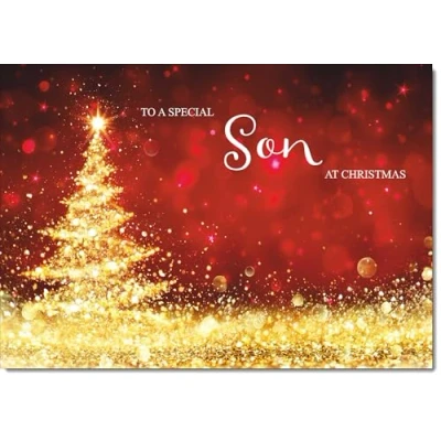 Image of doodlecards Son Christmas Card Gold Abstract ChristmasTree Medium Size for with Plain Envelope