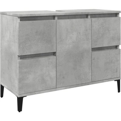 Image of vidaXL Sink Cabinet, Under Cabinet with Shelf, Bathroom Vanity Unit Door, Unit, Industrial Style, Concrete Grey Engineered Wood