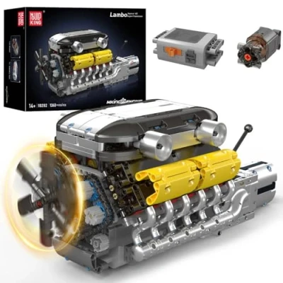 Image of Mould King 10202 V12 Engine Building Blocks Sets, Build a Model Kit That Runs, MOC Engineering Kit, 1194 PCS STEM Toys for Kids/Adults