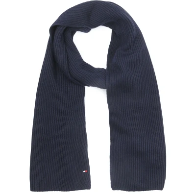 Image of Tommy Hilfiger Men’s Flag Ribbed Knit Pima Cotton Cashmere Scarf, Blue (Space Blue), One Size