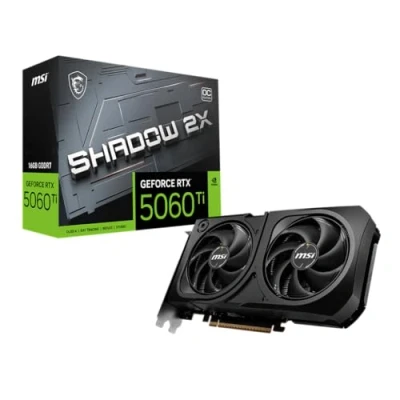 Image of MSI GeForce RTX 5060 Ti 16G SHADOW 2X OC PLUS Graphics Card GPU, 16GB GDDR7 (28Gbps/128 bit), PCIe 5.0 Dual Fan Thermal Design (2 x STORMFORCE FAN) HDMI 2.1b, DisplayPort 2.1b
