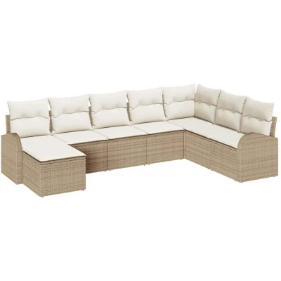 Image of vidaXL 8 Piece Garden Sofa Set with Cushions Beige Poly Rattan