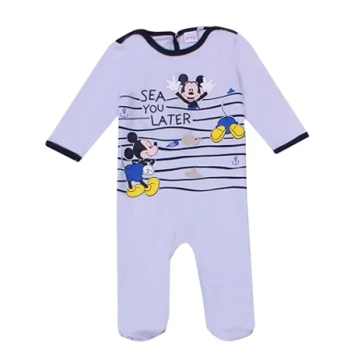 Image of Disney Mickey Mouse Boys Sea You Later Long Sleeve Baby Grow Light Blue 12 Months