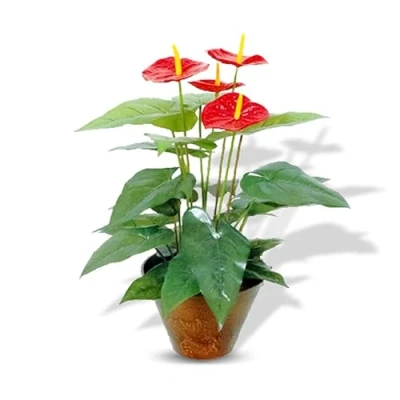Image of Crystals Decorative Artificial Flora Small Plants in Pots Fake for Indoor Decor Faux Bathroom (20 Leaves Flamingo Lily)