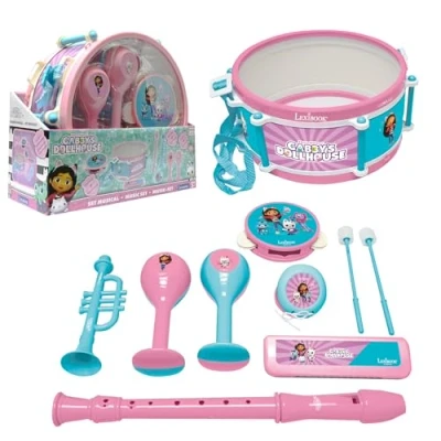 Image of Lexibook, Gabby&#039;s Dollhouse, Set of 7 Musical instruments (Drum, Maracas, Castanet, Harmonica, Flute, Trumpet, Tambourine), Toy, Handy to carry, Pink/blue, K360GDH