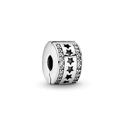 Image of CWOne Designs Sterling Silver Bracelet Clip Charms Ideal for Pandora Charm Bracelets and Necklaces (Row of Stars)