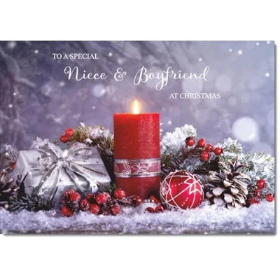 Image of doodlecards Niece and Boyfriend Christmas Card Festive Red Candle Medium Size for &amp; with Plain Envelope