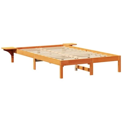 Image of Bed Frame with Bedside Tables brown 135 x 190 cm Wax Vidaxl
