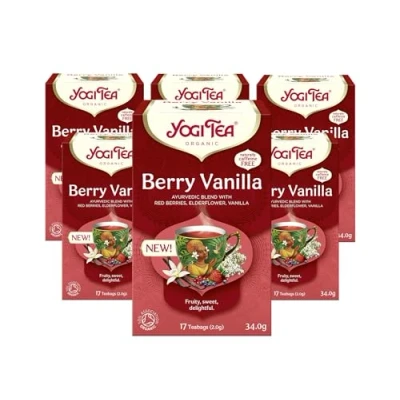 Image of Yogi Tea, Berry Vanilla, Organic Herbal Naturally Caffeine Free, Blend of Red Berries, Vanilla and Elderflower, 6 Packs x 17 Tea Bags (102 Teabags Total)
